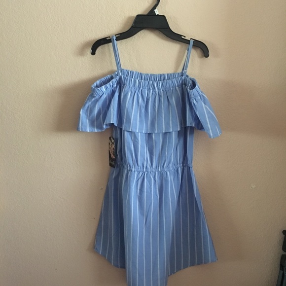 Blue Stripes Off-shoulder dress - Picture 2 of 3